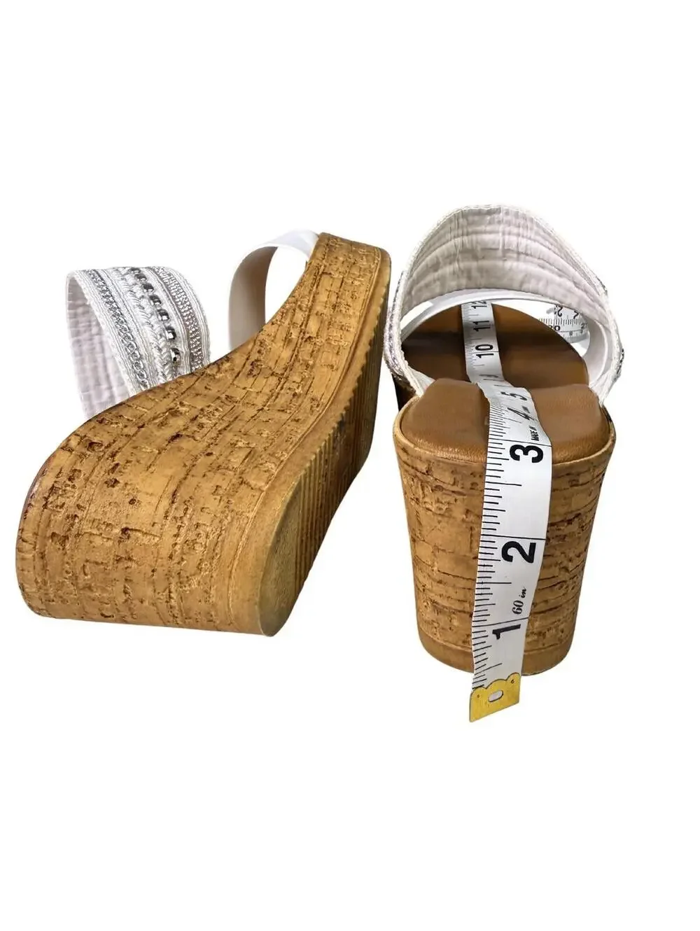 Toscanella Women White Embellished Double Band Wedge Sandals Made in Italy 8.5